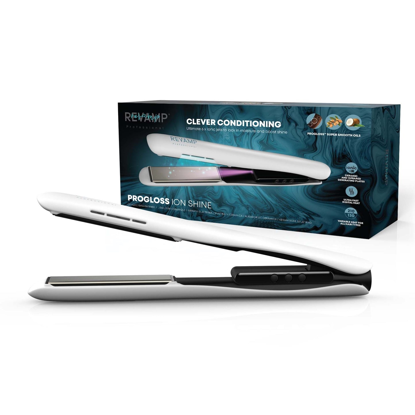 REVAMP Progloss Ion Shine Ceramic Hair Straightener White ST-1850 likalnik za lase