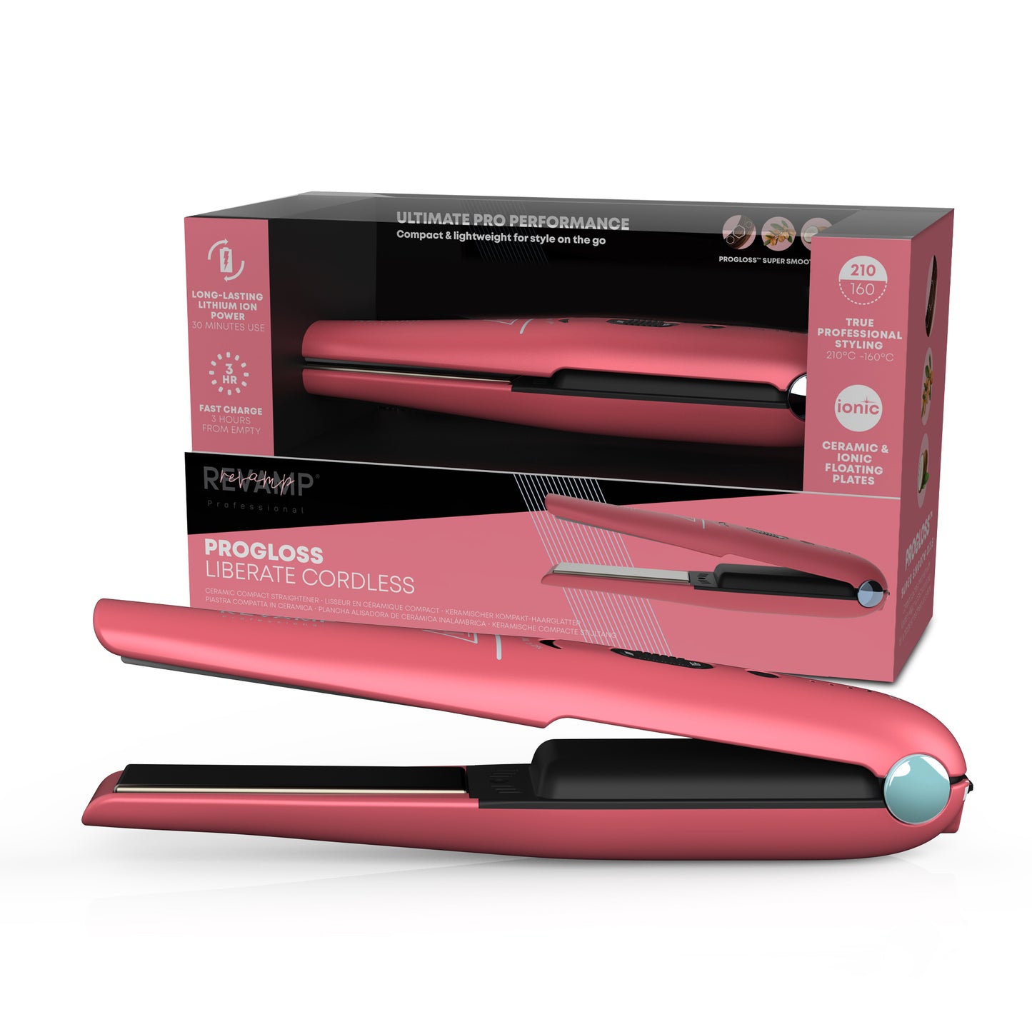REVAMP Progloss Liberate Cordless Compact ST-1700 brezžični likalnik za lase - roza barve