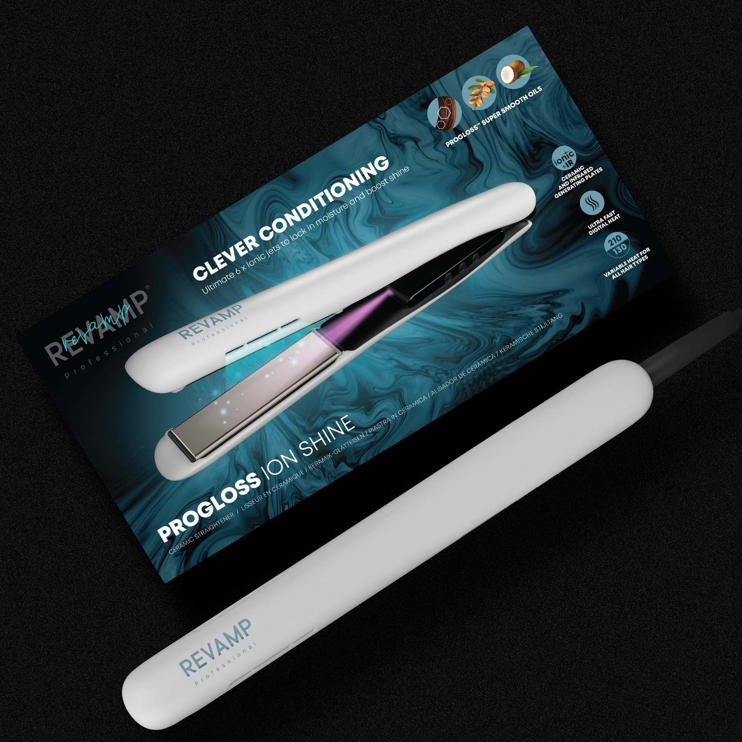 REVAMP Progloss Ion Shine Ceramic Hair Straightener White ST-1850 likalnik za lase